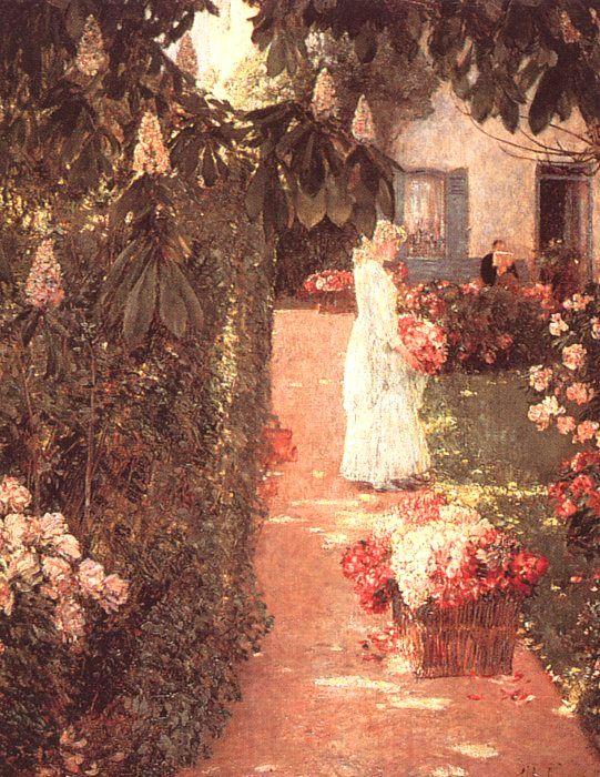 Childe Hassam Gathering Flowers in a French Garden France oil painting art